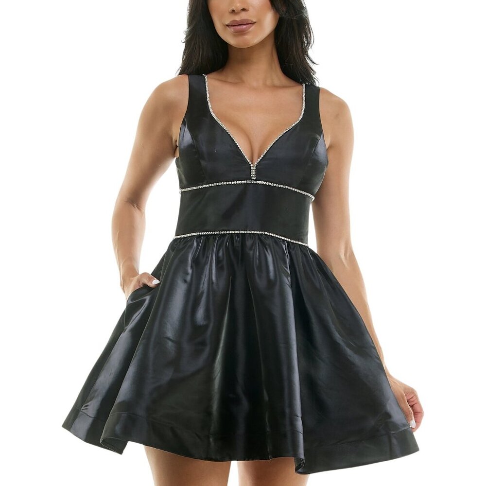B. Darlin Black Satin Party Dress W/ Rhinestone Trim 13/14 MSRP $89